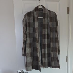 Neuflora: Brown & Gray Plaid Open-Front Cardigan